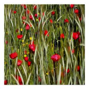 Póster Poppies Rojos En Una Pintura De Wheatfield