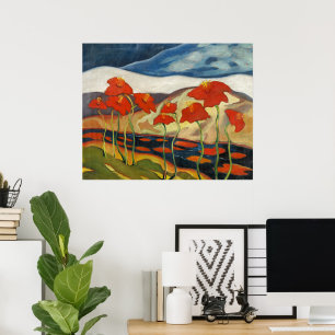 Póster Poppies Rojos Surrealistas Modernistas Vintage Pai