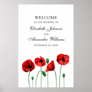 Póster Poppies wedding welcome sign print. Red flowers