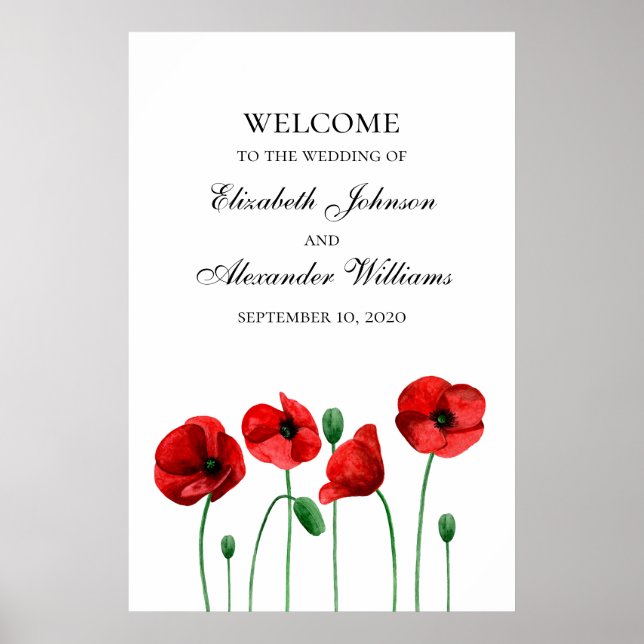 Póster Poppies wedding welcome sign print. Red flowers (Frente)