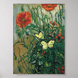 Póster Poppies y mariposas Bella Artes Van Gogh
