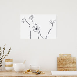 Póster Poppy Botanical LIne Art