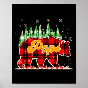 Póster Pops Bear Navidad Cuadros Rojos y Negros Familia C