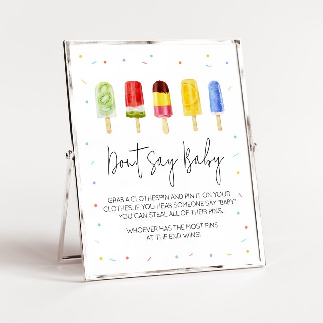 Póster Popsicle Baby Shower no diga bebé (Ready to Pop Baby Shower Don't Say Baby Sign)