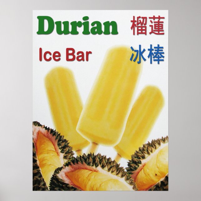 Póster Popsicle de frutas tropicales Durian Ice Bar (Frente)