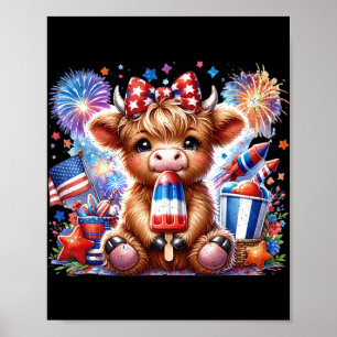 Póster Popsicle de vaca de fuegos artificiales del 4 de j