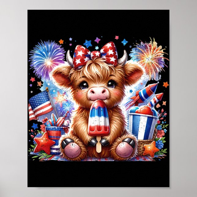Póster Popsicle de vaca de fuegos artificiales del 4 de j (Frente)