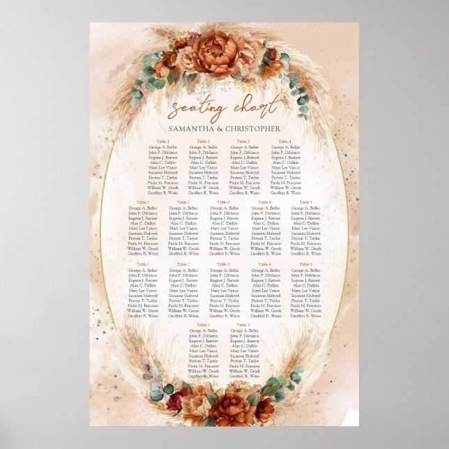 Póster Popular terracota burgundy floral eucalipto sage (Frente)