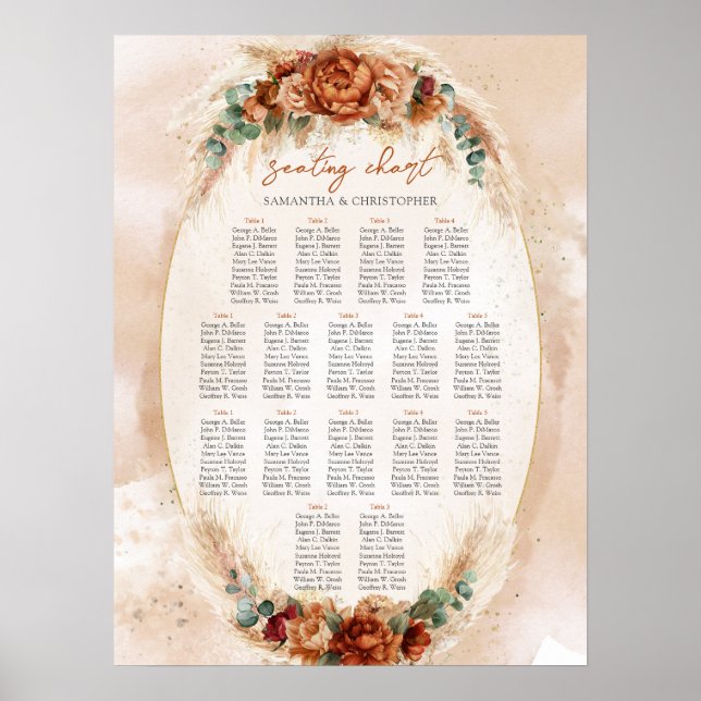 Póster Popular terracota burgundy floral eucalipto sage (Frente)