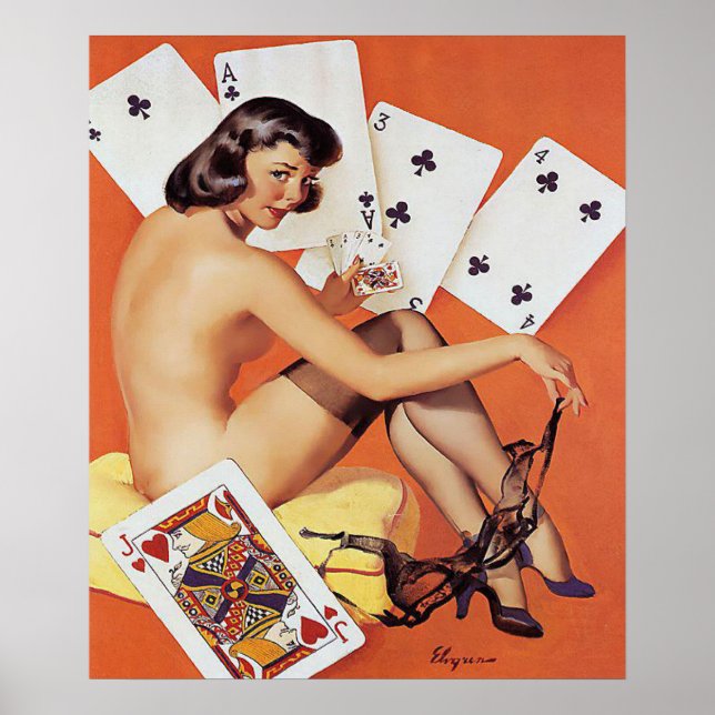 Póster póquer, juegos, chicas de pin up, pin up, pinus (Frente)