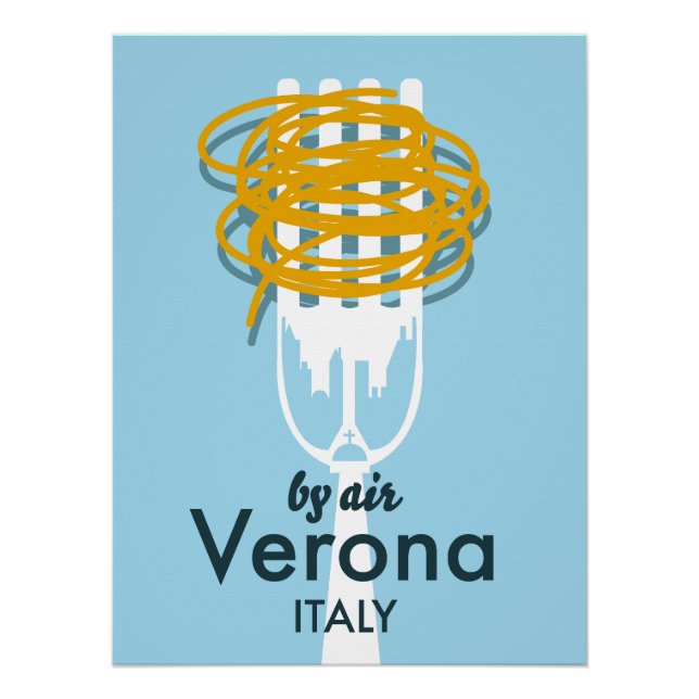 Póster Por Air Verona Italia afiche de viaje retro. (Anverso)