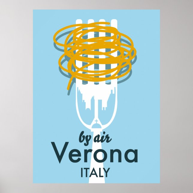 Póster Por Air Verona Italia afiche de viaje retro. (Frente)