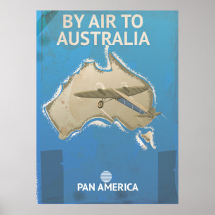 Póster Por aire a Australia cartel de viaje vintage