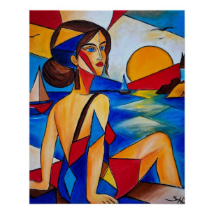 Póster Por el Mar - Pintura Cubista