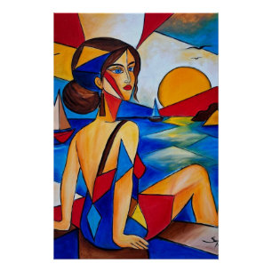 Póster Por el Mar - Pintura Cubista