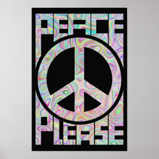 Póster Por favor, paz, letras de colores trippy