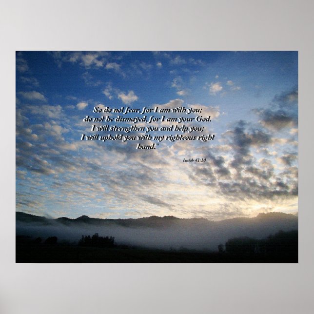 Póster Por la mañana Sky & Mist Isaiah 41:10 Imprimir (Frente)