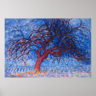 Póster Por la noche, el árbol rojo