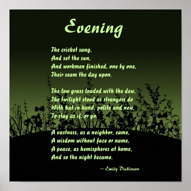 Póster Por la noche; Emily Dickinson Poster (Frente)