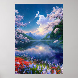 Póster Por la noche en el encantador lago