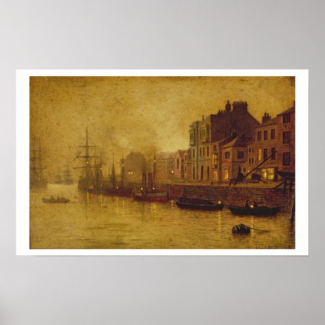 Póster Por la noche, puerto de Whitby, 1893 (petróleo a b (Frente)