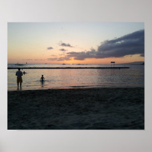 Póster Por la noche Sunset Tropical Beach Waikiki Oahu Ha