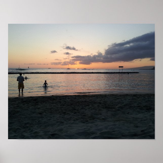 Póster Por la noche Sunset Tropical Beach Waikiki Oahu Ha (Frente)