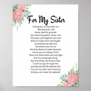 Póster Por mi hermana Poema Hermana Poster de regalos