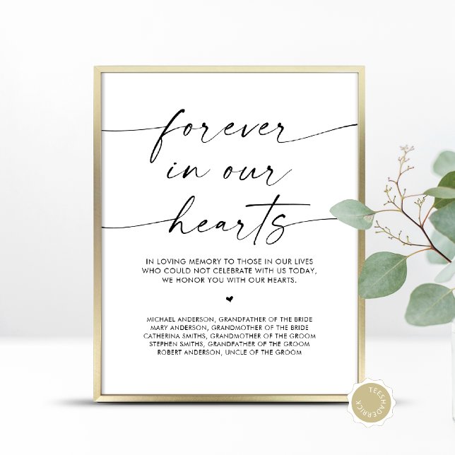 Póster Por Siempre En Nuestro Corazón, Mesa Conmemorativa (In Loving Memory, Wedding Memorial Table Sign, Forever In Our Hearts, Digital Download, Printed)