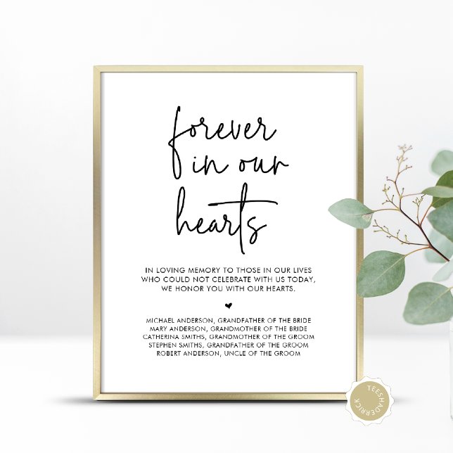 Póster Por Siempre En Nuestro Corazón, Mesa Conmemorativa (Forever In Our Hearts, Wedding Memorial Table Sign, In Loving Memory, Digital Download, Printed)