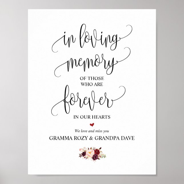 Póster Por Siempre En Nuestro Rótulo Memorial Del Corazón (Frente)