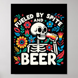 Póster Por Spite And Beer Halloween Skeleton Floral