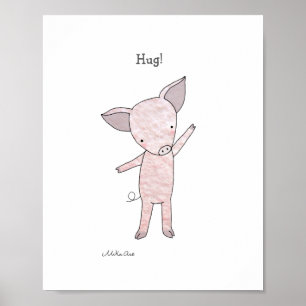 Póster Porcino lindo abrazo Poster Piglet Granja de anima