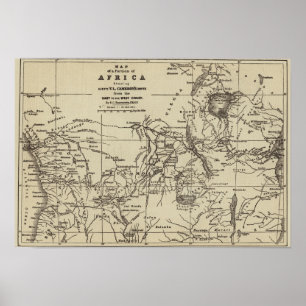 Póster Porción de mapa de África Ruta de Cameron