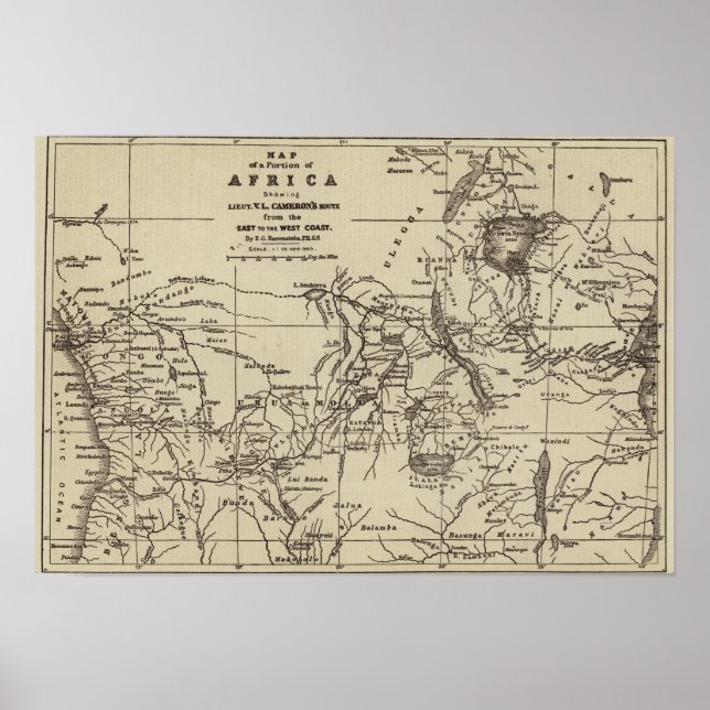 Póster Porción de mapa de África | Ruta de Cameron (Frente)