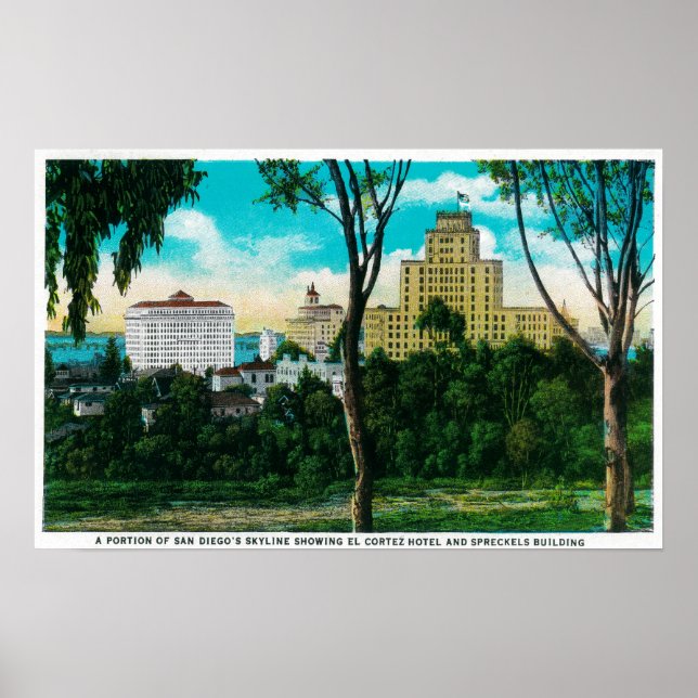 Póster Porción del Skyline de San Diego que muestra El Co (Frente)