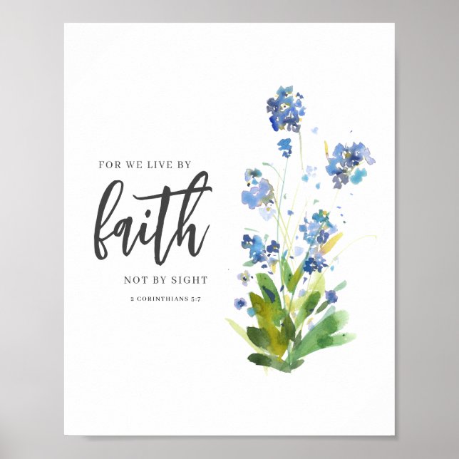Póster Porque Vivimos Por Faith Blue Floral Bible Verse (Frente)