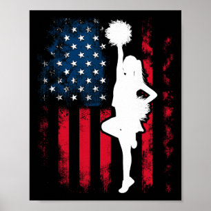 Póster Porrista Patriótica Bandera De Ee. Uu. 4 De Julio 