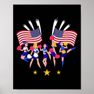 Póster Porrista Patriótica Equipo de Animación Bandera de