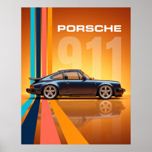 Póster Porsche 911 Retro Franjas Coloridas