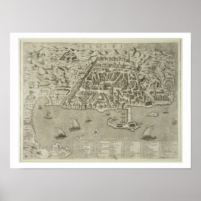 Póster Port and Town of Algiers, c.1572 (engraving) (Frente)