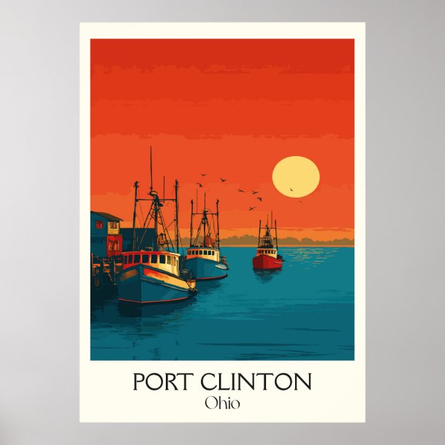 Póster Port Clinton Lake Erie Sunset Walleye Capital Art (Frente)