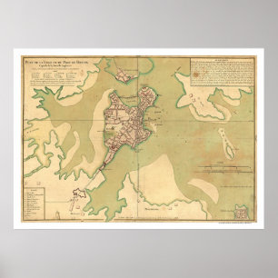 Póster Port of Boston Massachusetts Map 1764