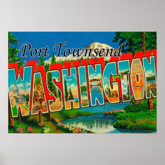 Póster Port Townsend, Washington - Large Letter Scenes (Frente)