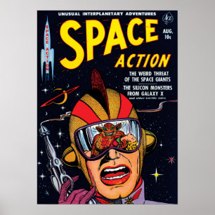 Póster Portada de cómic de ciencia ficción vintage Acción