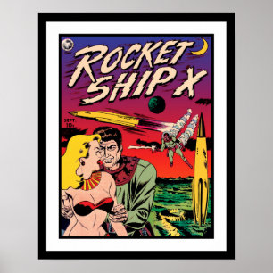 Póster Portada de cómic de ciencia ficción vintage Rocket