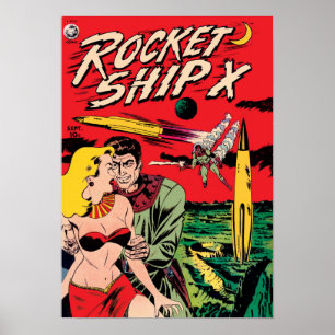 Póster Portada de cómic de ciencia ficción vintage Rocket