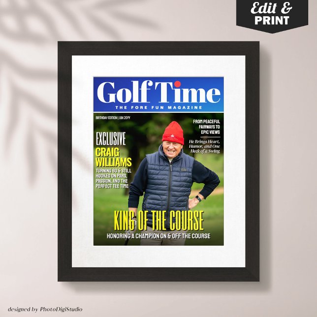 Póster Portada de la revista personalizado Golf, regalo d (Custom Golf Magazine Cover, Fun Gift for Golfer Poster)