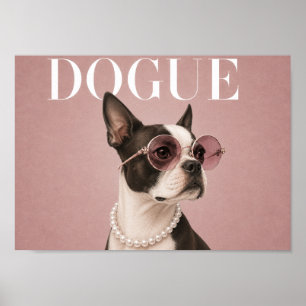 Póster Portada de perro Boston Terrier rosa A4
