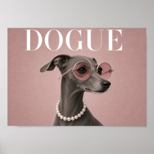 Póster Portada de perro galgo italiano gris rosa A4
